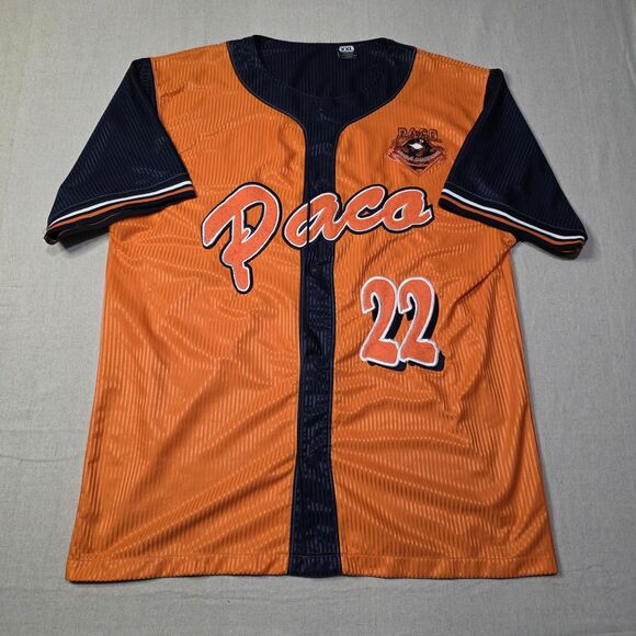 Vintage Y2K Paco Jeans Mens Baseball Jersey Orange And Black Button Up Size XXL - Picture 1 of 10